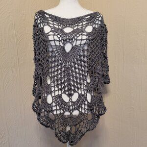 Handmade Lacy Poncho, Boho Poncho, Summer Wrap, Lacy Wrap, Crochet Poncho Grey